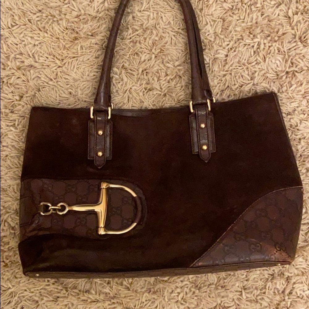 Authentic Gucci suede/leather chocolate brown bag